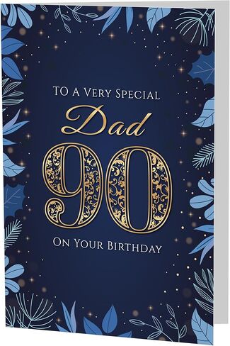 Cards 90th Birthday Card for Dad – Elegant Navy & Gold A5 Greeting Card with Printed Verse – Premium UK Made Design in Saudi Arabia