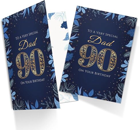 Cards 90th Birthday Card for Dad – Elegant Navy & Gold A5 Greeting Card with Printed Verse – Premium UK Made Design in Saudi Arabia