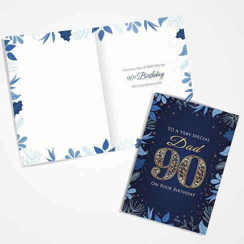 Cards 90th Birthday Card for Dad – Elegant Navy & Gold A5 Greeting Card with Printed Verse – Premium UK Made Design in Saudi Arabia