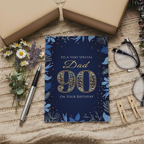 Cards 90th Birthday Card for Dad – Elegant Navy & Gold A5 Greeting Card with Printed Verse – Premium UK Made Design in Saudi Arabia