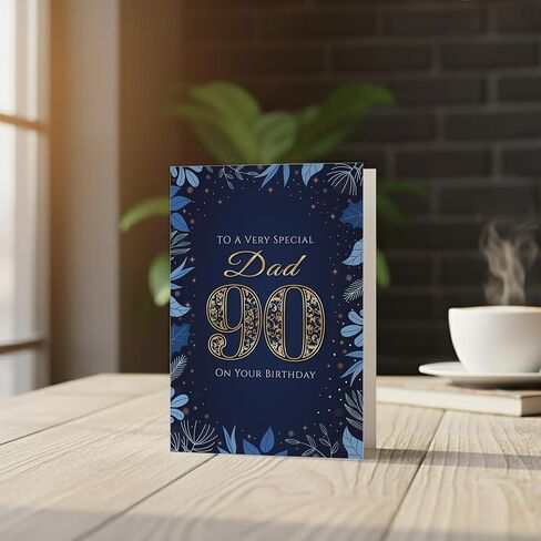 Cards 90th Birthday Card for Dad – Elegant Navy & Gold A5 Greeting Card with Printed Verse – Premium UK Made Design in Saudi Arabia