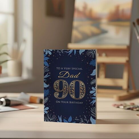 Cards 90th Birthday Card for Dad – Elegant Navy & Gold A5 Greeting Card with Printed Verse – Premium UK Made Design in Saudi Arabia