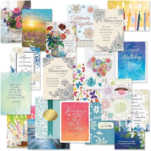 Current Deluxe Foil Assorted Cards with Envelopes All Occasion - 20 Pack, Large 5" x 7" Cards with Sentiments, Variety of Get Well, Sympathy, Birthday, Anniversary & Thinking of You in Kuwait