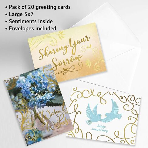 Current Deluxe Foil Assorted Cards with Envelopes All Occasion - 20 Pack, Large 5" x 7" Cards with Sentiments, Variety of Get Well, Sympathy, Birthday, Anniversary & Thinking of You in Kuwait