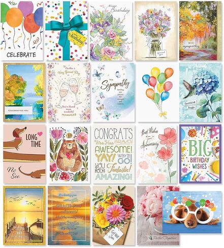 Current Deluxe Foil Assorted Cards with Envelopes All Occasion - 20 Pack, Large 5" x 7" Cards with Sentiments, Variety of Get Well, Sympathy, Birthday, Anniversary & Thinking of You in Kuwait