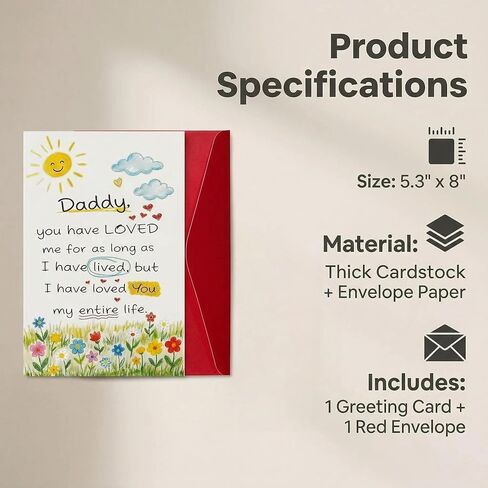 Fathers Day Card from Daughter Son Happy First Fathers Day Birthday Christmas Cards for Dad Father, New Dad Daddy 1st Father's Gifts Card 5.3"x 8" in Saudi Arabia