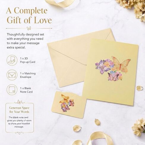 Butterfly Garden 3D Pop-Up Greeting Card–Elegant Floral Pop-Up Card for Birthday,Mother’s Day,Valentines Day,Anniversary, Yellow in Kuwait