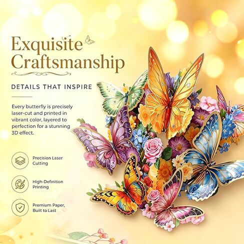 Butterfly Garden 3D Pop-Up Greeting Card–Elegant Floral Pop-Up Card for Birthday,Mother’s Day,Valentines Day,Anniversary, Yellow in Kuwait