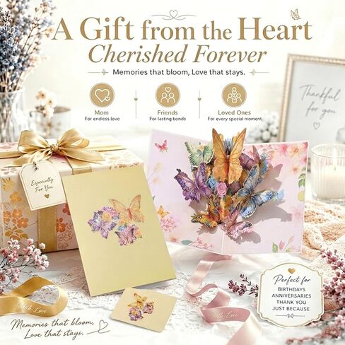 Butterfly Garden 3D Pop-Up Greeting Card–Elegant Floral Pop-Up Card for Birthday,Mother’s Day,Valentines Day,Anniversary, Yellow in Kuwait
