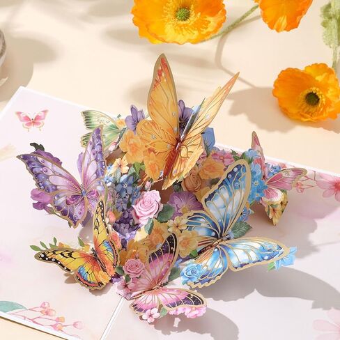 Butterfly Garden 3D Pop-Up Greeting Card–Elegant Floral Pop-Up Card for Birthday,Mother’s Day,Valentines Day,Anniversary, Yellow in Kuwait