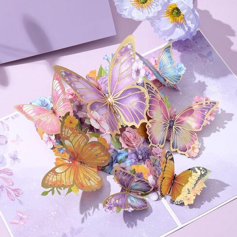 Butterfly Garden 3D Pop-Up Greeting Card–Elegant Floral Pop-Up Card for Birthday,Mother’s Day,Valentines Day,Anniversary, Yellow in Kuwait