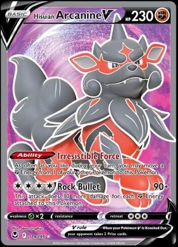 Hisuain Arcanine V 179/195- Silver Tempest - الفن الكامل - بطاقة Pokemon Ultra Rare - Holo Foil in Saudi Arabia