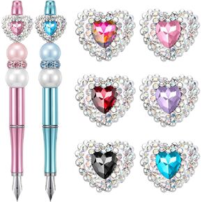 6PCS Rhinestone Heart Focal Beads for Pens, Colored Gemstones Fancy Beads for Pens,Chunky Glitter Bling Beadable Pen Bead for Beaded Pen Making Bracelet Keychain DIY Crafts in Saudi Arabia