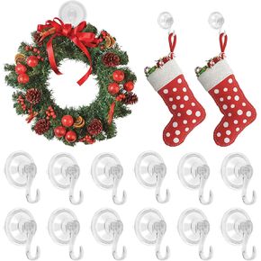 12Pcs Wreath Hanger Suction Cup Hooks Reusable Shower Suction Cup Hook Wall Window Bathroom Plastic Vacuum Hooks Wreath Holder for Front Doors Kitchen Shower Room in Saudi Arabia