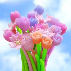 Tenare 18 Pieces Color Changing Flower Pens Pack Creative Floral Gel Ink Pens Novelty Rose Colorful Ballpoint Pen Spring Tulip Mushroom Ballpoint Pens for Home Office Stationery Gift in Saudi Arabia