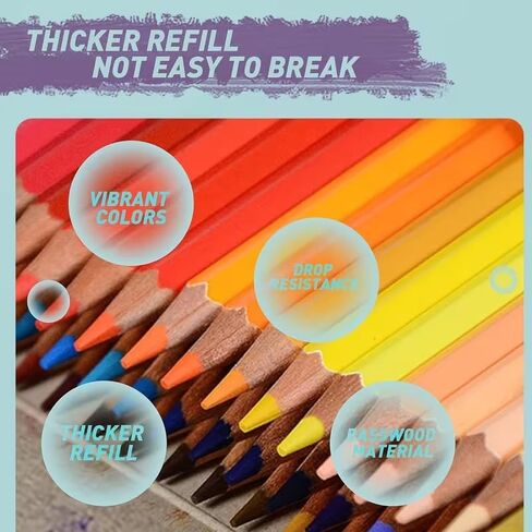 48 Professional Colored Pencils Set - Oil Based Art Drawing w/Case, Vibrant Blendable for Artists and Students Supplies for Painting, in Kuwait