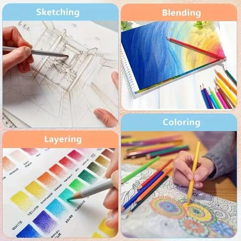 48 Professional Colored Pencils Set - Oil Based Art Drawing w/Case, Vibrant Blendable for Artists and Students Supplies for Painting, in Kuwait