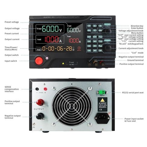 Laboratory 220AC Variable 30V 50V 60V 120V 150V 300V 400V 500V Inverter Battery Charging programmable Power Supply(UK,220V-RS485_60V 30A 10MV 10MA) in Saudi Arabia
