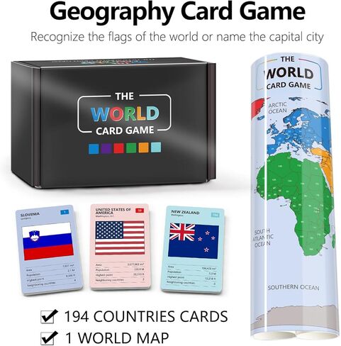 The World Card Game - World Flags Flashcards - Geography Board Game with World Map Educational Games for Adults Party Game Night, Birthday Learning Gift for 2-5 Players in Saudi Arabia