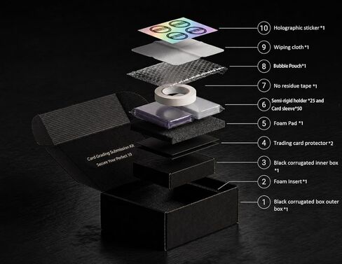 Card Grading Submission Kit, Submission Mailing Kit for PSA, CGC, SGC Trading Cards - Includes 50 Card Sleeves, 25 Semi-Rigid Holders & Secure Mailing Accessories (1SET-Universal) in Saudi Arabia