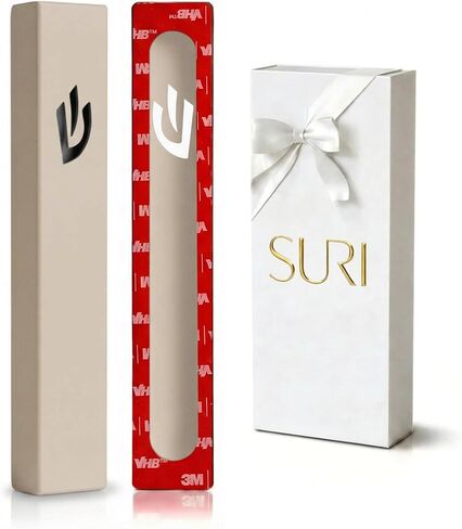 SURI Classic 5-Inch White Nirosta Self-Stick Mezuzah Case for Door with Printed Scroll | Indoor & Outdoor, Judaica Gift Box Included in Kuwait