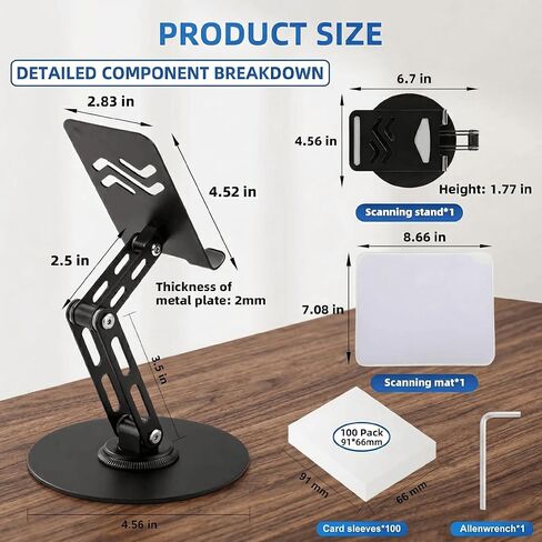 Card Scanner TCG, Foldable Trading Card Scanner Setup & Trading Card Stand - Carbon Steel Phone Mount for Quick Price Check, Includes Pad & 100PC Sleeves, Compatible with MTG in Saudi Arabia