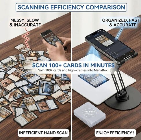 Card Scanner TCG, Foldable Trading Card Scanner Setup & Trading Card Stand - Carbon Steel Phone Mount for Quick Price Check, Includes Pad & 100PC Sleeves, Compatible with MTG in Saudi Arabia