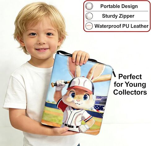 9-Pocket Trading Card Binder 900 Pockets, Cute Bunny Cartoon PU Leather Card Album with 50 Removable Sleeves for Sports/Baseball Cards/Collectible Trading Cards (Baseball Rabbit, 9-Pocket) in Saudi Arabia