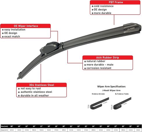Front Wiper Blades For FORD Mustang Base Mustang GT 2005-2009 Pair 22" 20" Premium All-Season OE Quality 2M PLASTIC in Kuwait