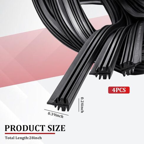 4PCS Car Windshield Wiper Blade Refills, 28 Inch Rubber Adjustable Vehicle Front & Rear Window Frameless Insert Wiper Strip, Waterproof Boneless Auto Windscreen Wiping Strip, Universal Fit in Saudi Arabia