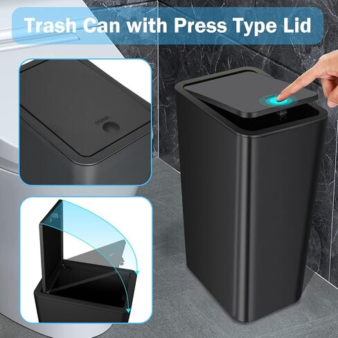 3 Pack 4 Gallon Bathroom Small Trash Can with Lid, 15L Slim Garbage Bin Wastebasket with Pop-Up Lid for Bedroom, Office, Kitchen, Dorm, Fits Under Desk in Saudi Arabia