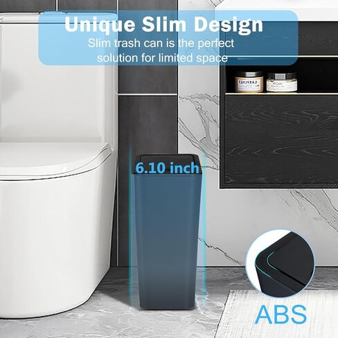 3 Pack 4 Gallon Bathroom Small Trash Can with Lid, 15L Slim Garbage Bin Wastebasket with Pop-Up Lid for Bedroom, Office, Kitchen, Dorm, Fits Under Desk in Saudi Arabia