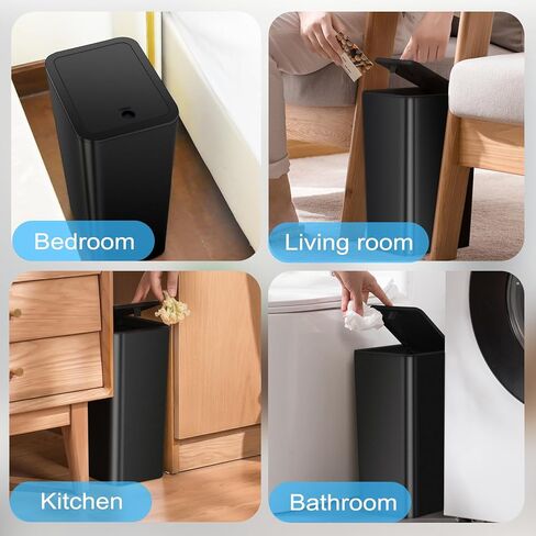 3 Pack 4 Gallon Bathroom Small Trash Can with Lid, 15L Slim Garbage Bin Wastebasket with Pop-Up Lid for Bedroom, Office, Kitchen, Dorm, Fits Under Desk in Saudi Arabia