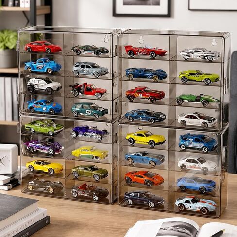 CHONOVO 8 Pack 1/64 Scale Toy Cars Display Case for Matchbox Hot Wheels Hold 64 Toy Cars Storage Case Organizer Box Wall Display Clear Model Car Case Holder Container Shelf 6.5 X 7.5 X 1.6 Inch in Saudi Arabia