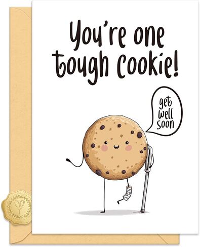 Funny Get Well Card for Man Woman, Feel Better Cards for Friend, You're One Tough Cookie, with Envelope Sticker in Kuwait