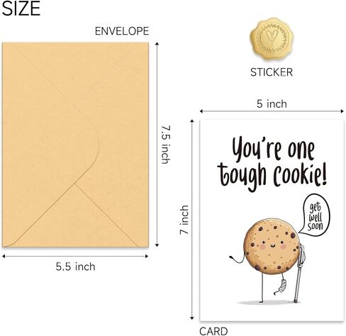 Funny Get Well Card for Man Woman, Feel Better Cards for Friend, You're One Tough Cookie, with Envelope Sticker in Kuwait