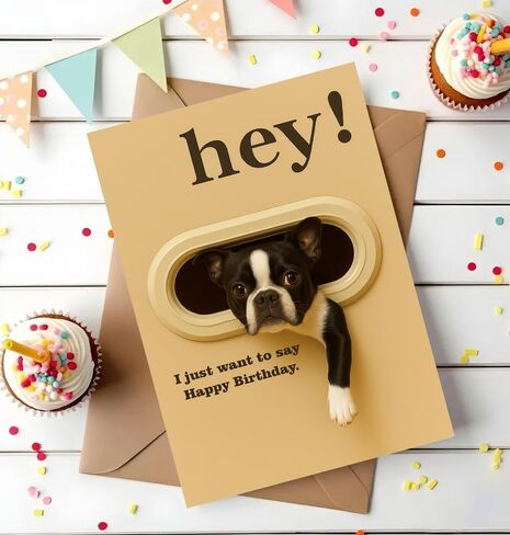 Funny Boston Terrier Birthday Card - Hey! I Just Want To Say Happy Birthday - Cute Dog Greeting Card For Dog Lovers- Men- Women And Kids - Humorous And Adorable Gifts Card Ideal in Saudi Arabia