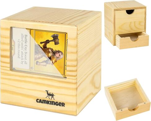 Wooden MTG Commander Deck Box - 100 Double-Sleeved Card Storage with Dice Tray, Portable Magic The Gathering Deck Box with Commander Display Window, TCG Card Holder for Gamers in Saudi Arabia