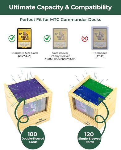 Wooden MTG Commander Deck Box - 100 Double-Sleeved Card Storage with Dice Tray, Portable Magic The Gathering Deck Box with Commander Display Window, TCG Card Holder for Gamers in Saudi Arabia