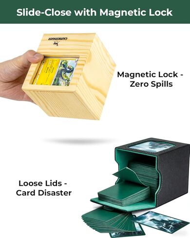 Wooden MTG Commander Deck Box - 100 Double-Sleeved Card Storage with Dice Tray, Portable Magic The Gathering Deck Box with Commander Display Window, TCG Card Holder for Gamers in Saudi Arabia
