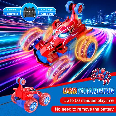 Remote Control Car for Boys, 360° Rotating 4WD Stunt Spider RC Cars with Cool LED Lights, Rechargeable Car Toys Birthday Gifts for Kids Boys Girls Age 3-6 7-9 10-12 in Saudi Arabia