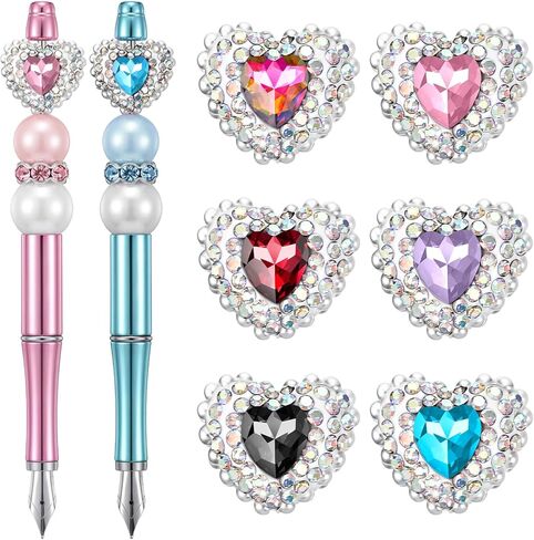 6PCS Rhinestone Heart Focal Beads for Pens, Colored Gemstones Fancy Beads for Pens,Chunky Glitter Bling Beadable Pen Bead for Beaded Pen Making Bracelet Keychain DIY Crafts in Saudi Arabia