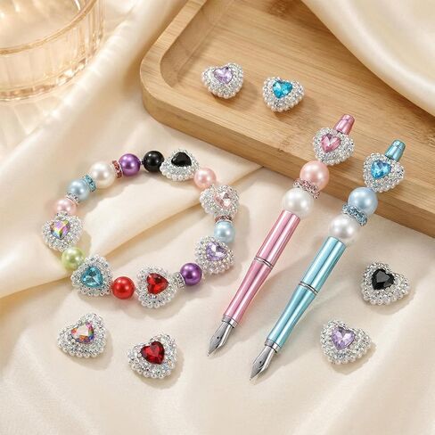 6PCS Rhinestone Heart Focal Beads for Pens, Colored Gemstones Fancy Beads for Pens,Chunky Glitter Bling Beadable Pen Bead for Beaded Pen Making Bracelet Keychain DIY Crafts in Saudi Arabia