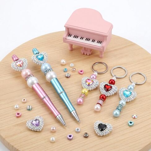 6PCS Rhinestone Heart Focal Beads for Pens, Colored Gemstones Fancy Beads for Pens,Chunky Glitter Bling Beadable Pen Bead for Beaded Pen Making Bracelet Keychain DIY Crafts in Saudi Arabia