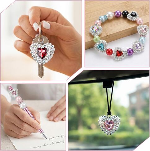 6PCS Rhinestone Heart Focal Beads for Pens, Colored Gemstones Fancy Beads for Pens,Chunky Glitter Bling Beadable Pen Bead for Beaded Pen Making Bracelet Keychain DIY Crafts in Saudi Arabia