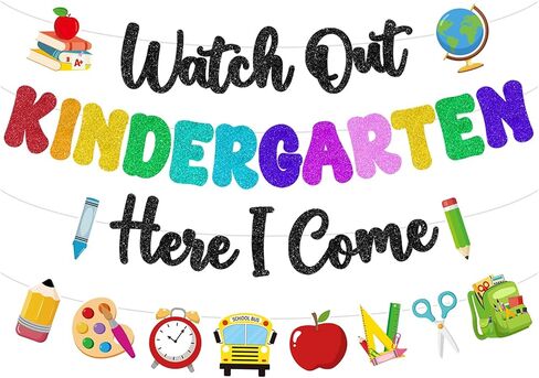 Watch Out Kindergarten Here I Come Banner Glitter Happy First Day of School Sign Back to School Supplies 1st Day of Kindergarten Garland Decorations Welcome to Preschool Classroom Decor Party Backdrop in Saudi Arabia