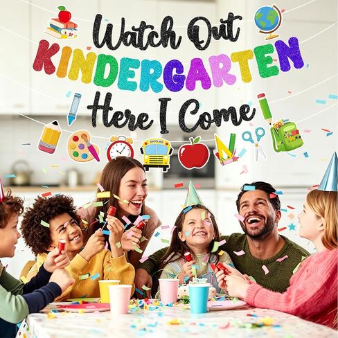 Watch Out Kindergarten Here I Come Banner Glitter Happy First Day of School Sign Back to School Supplies 1st Day of Kindergarten Garland Decorations Welcome to Preschool Classroom Decor Party Backdrop in Saudi Arabia