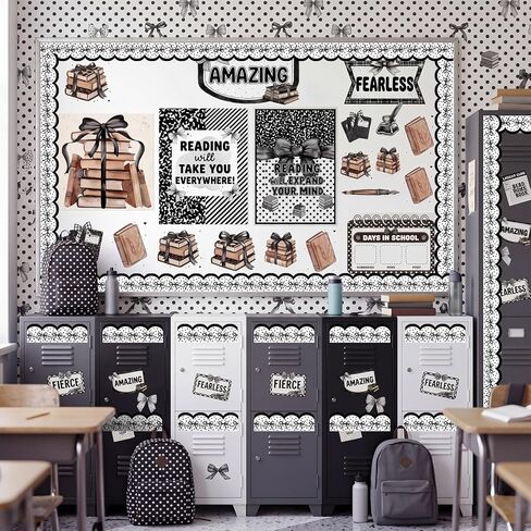 65 ft Coquette Bow Bulletin Board Borders Black and White Classroom Decor Polka Dots Borders for Bulletin Board Scalloped Rolled Trim Bow DIY Decoration for Classroom Home School in Kuwait