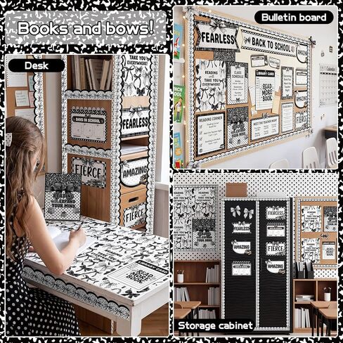 65 ft Coquette Bow Bulletin Board Borders Black and White Classroom Decor Polka Dots Borders for Bulletin Board Scalloped Rolled Trim Bow DIY Decoration for Classroom Home School in Kuwait