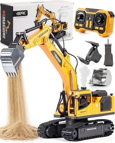 Remote Control Excavator Toy for Boys, 1:18 14-Channel RC Excavator with Alloy Bucket, 3 Attachments, 2×1200mAh Batteries, Construction Truck Toy for Sandbox Outdoor Play, Birthday Gift for Kids in Saudi Arabia